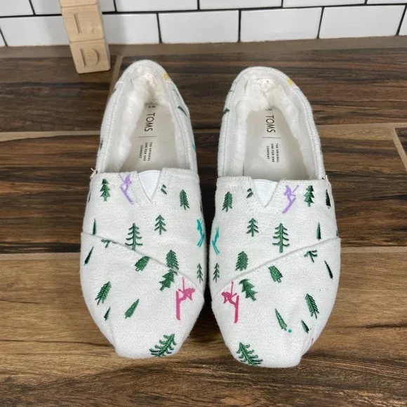 TOMS Seasonal Classic Alpargata Women's Size 9 Shoes White Ski Tree Print Flat - Picture 10 of 11